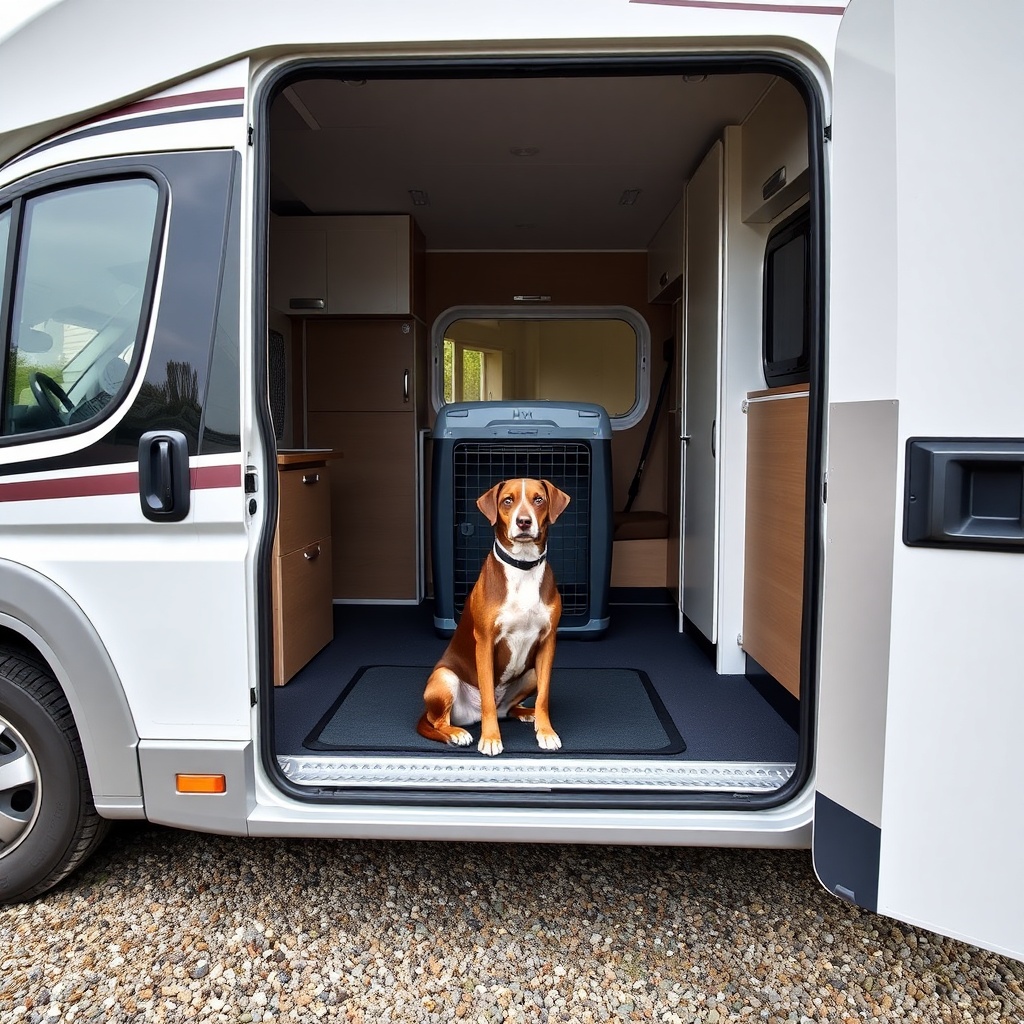 A photorealistic side view of a Hymer ML-T 580 parked on a gravel lot
