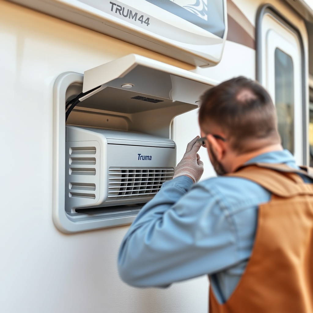 A close-up of a Truma Combi 4E heater vent on the side of a Westfalia Columbus 600