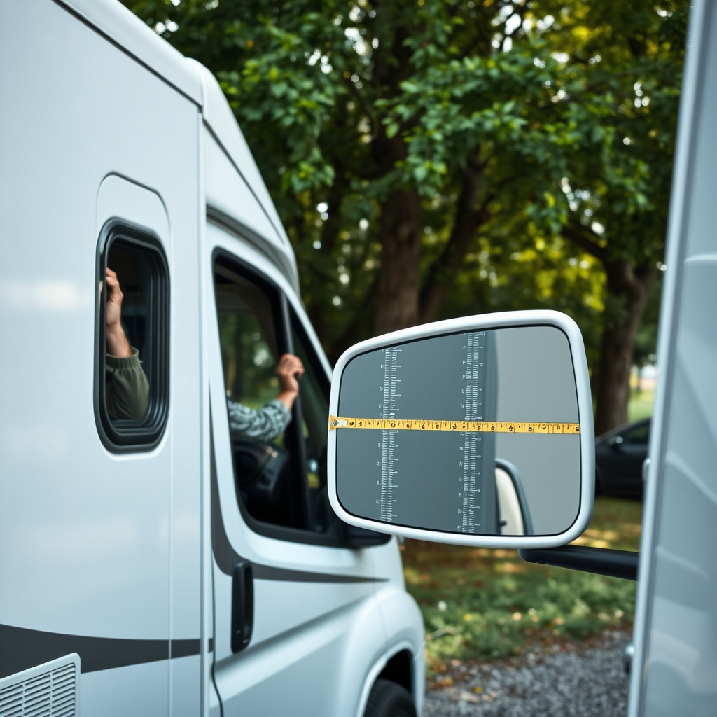 A clean photorealistic exterior shot of a white Knaus Sport 600 MEG parked next to a narro